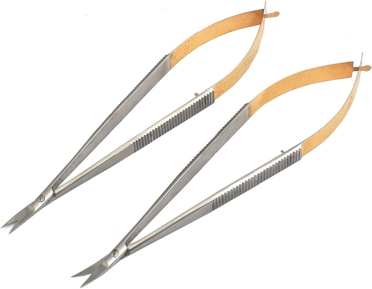 G.S Set of 2 Each Premium Grade CASTROVIEJO Micro Scissor 4.5" CVD &STR W/Gold HDL