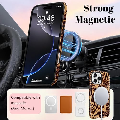 Image of Magnetic for iPhone 16 Pro Case for Women Men, Brown Leopard | Cute Cheetah Pattern Design [Compatible with MagSafe] 2-Layer Hybrid Shockproof Glossy Protective Cover