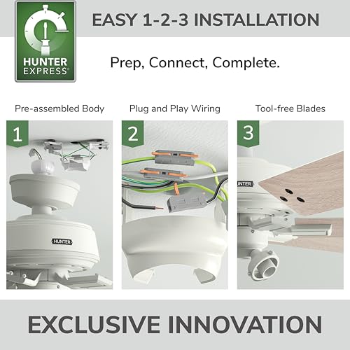 Image of Hunter Fonthill Indoor Ceiling Fan With Light, Remote, 52-inch, Fresh White, Fast Install, 6-speeds (Fresh White)