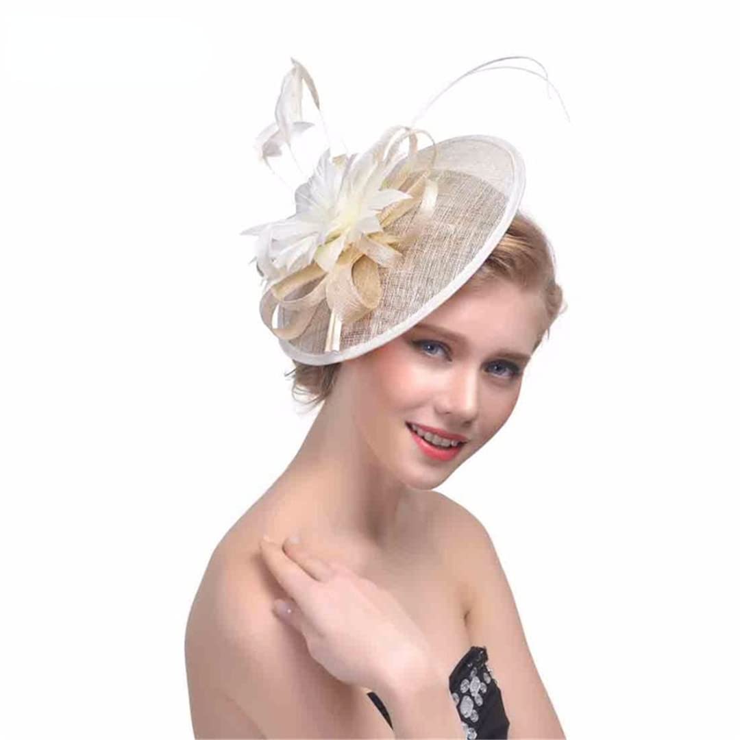 Eleganckie, kwiatowe ozdoby do włosów z piór, kapelusze, akcesoria do włosów na sze, akcesoria do włosów na wesele, nakrycia głowy na przyjęcia kościelne, spinka do włosów z piórami (beżowa)