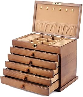 ジュエリーボックス 宝石箱 6層 木製レトロ ジュエリー収納ス アクセサリーケース 大容量 鍵付き 引き出し 小物入れ 持ち運び 誕生日 母の日 結婚祝い クリスマス バレンタインデー 記念日 プレゼント用 (Color : ブラウン)