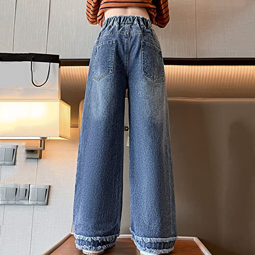 Betadog Girl's Bow Print Back Zipper Fly Elastic High Waist Denim Pants Basic Wide Leg Jeans Girls' Straight Pants2