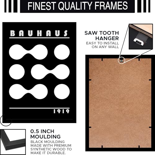 Image of BLINKART Vintage Bauhaus Retro Geometric Aesthetic Poster Gallery | Colorful Wrap Framed For Home Office Studio Living Room Modern Art Studio Decoration Abstract Shapes | (d157) | 13x10 Inch