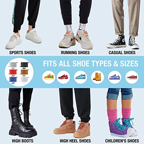 No Tie Shoe Laces, 6 Pairs Elastic Shoe Laces Shoelaces with Metal Buckles, Flat Universal Shoe Laces for Kids and Adults, No-tie Shoe Laces for Trainers Walking Boots Hiking Shoes