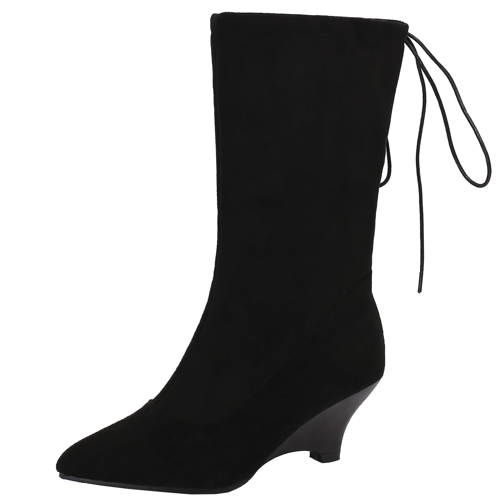 Womens Wedge Heel Mid-calf Boots with Zipper