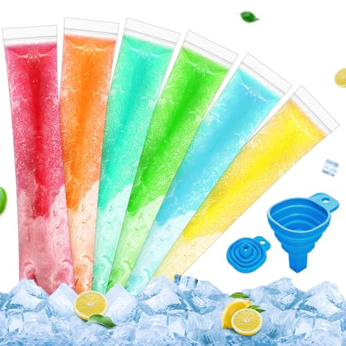 Sacos de picolé descartáveis, sacos de molde de picolé de gelo descartáveis com funil, para sucos e vitaminas de frutas, picolés de gelo (100)