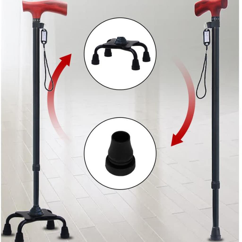 XMING Bastón con bastón telescópico de Madera for Ancianos Bastón Ligero de Cuatro Patas Bastón Antideslizante con bastón Ajustable de Cuatro Esquinas