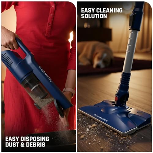 Image of DOMESTICA Trio Sweep Vacuum Cleaner for Home Use Wet and Dry | 3 in 1 Vacuum, Handheld, Mop Modes | 15KPA Strong Suction, Ultra Slim Foldable Head, Low Noise Design | 400ml Water Tank, Corded | Blue