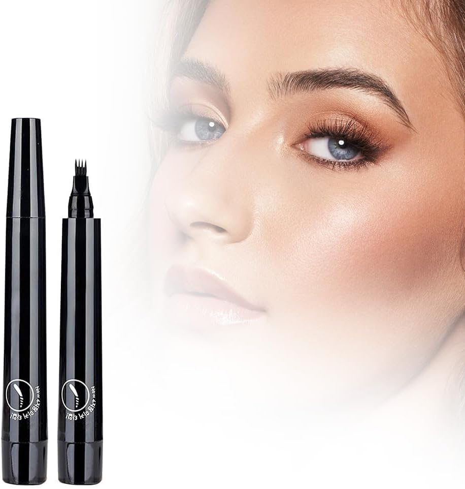 Magic Eyebrow Pencil, 3D Waterproof Microblading Eyebrow Pencil Contouring Pen, 4 Tipped Precise Brow Pen, Fine Stroke Microblading Eyebrow Pencil Natural (A - Black)