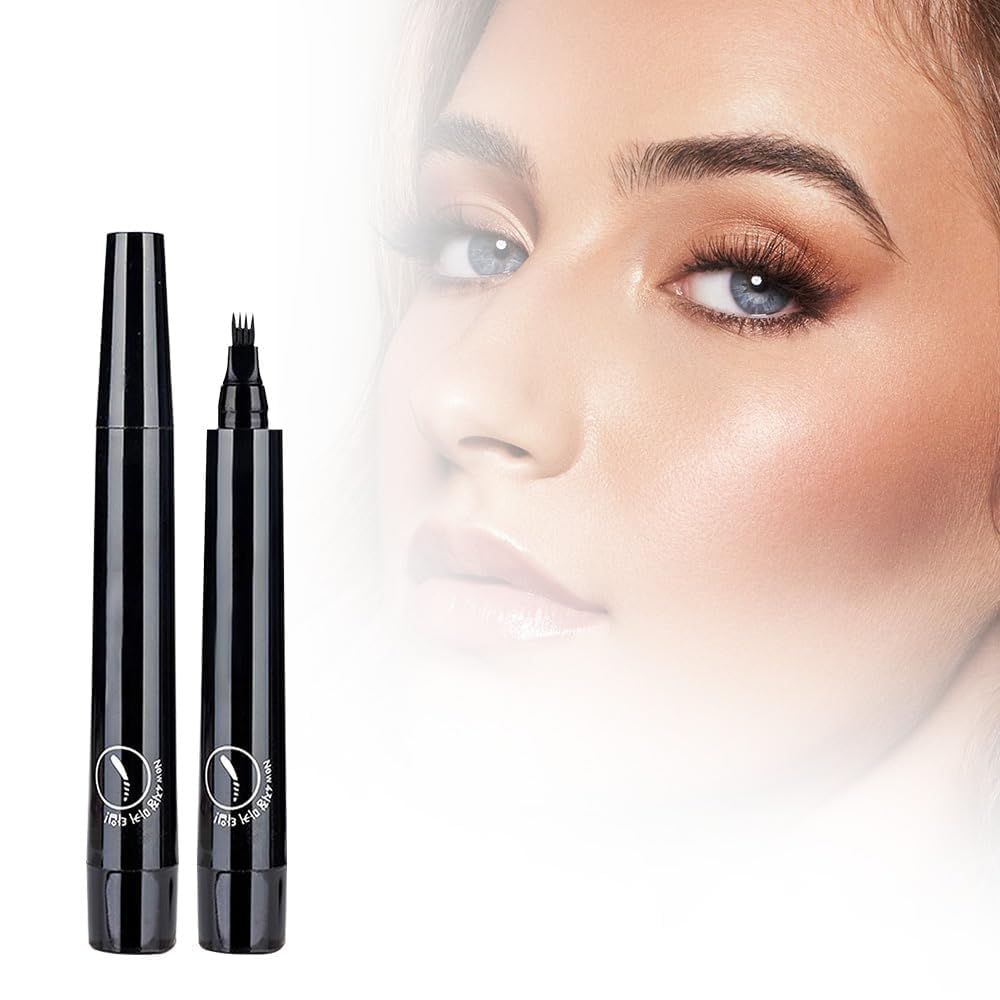 Magic Eyebrow Pencil, 3D Waterproof Microblading Eyebrow Pencil Contouring Pen, 4 Tipped Precise Brow Pen, Fine Stroke Microblading Eyebrow Pencil Natural (A - Black)