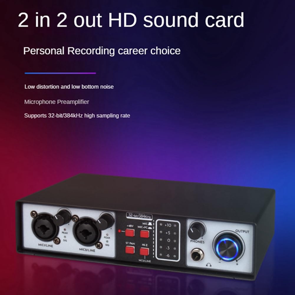 2 Wejścia 2 Wyjścia USB Interfejs Audio 32Bit/384KHZ Zestaw Studyjny Nagrywanie Profesjonalna Karta Dźwiękowa 48V Phantom