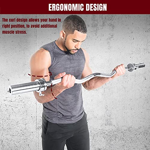 Nisorpa 47inch Curl Bar Weight Lifting Barbell Bar with Non-Slip Hand Grip and 2 Spring Collars Bicep Curling Bar for Weights Strength Training Muscle Bodybuilding - Image 6