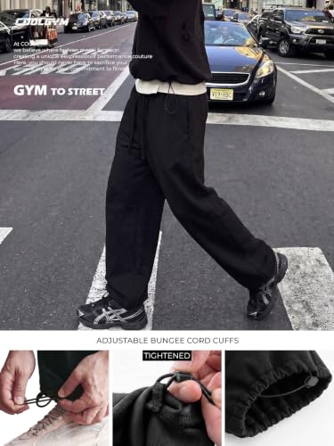 Image of Mens Baggy Sweatpants Adjustable Cuffs 2-in-1 Wide Leg Loose Gym Casual Lightweight Cotton Pants Pockets Drawstring