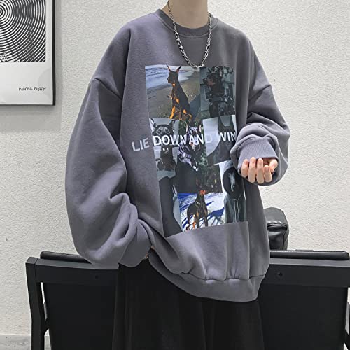 Y2K Dobermann Graphic Sweatshirt für Herren und Damen, koreanisches Harajuku, Langarm-Top, Oversize, Fleece, adretter Stoff, Streetwear, Unisex, Grau, Größe 3XL