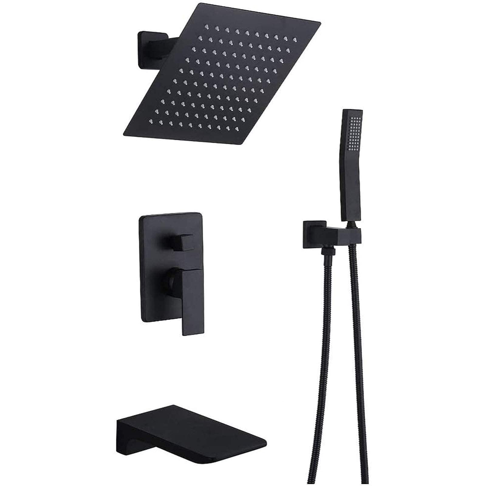 SBCGFY Complete Shower Faucet Set With 10'' Rain Shower Head & Waterfall Tub Spout, Brushed Bathroom Shower System, Handheld Showerhead For Bathtub – Stylish &,Blackone-A