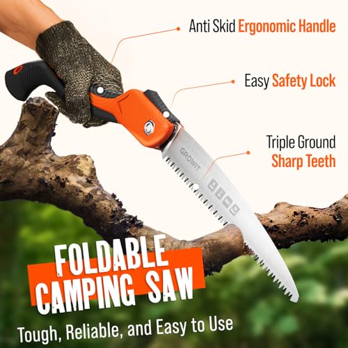 GROWIT Folding Camping saw 11 Inch - Heavy Duty Pruning Saw with Triple-Cut SK5 Blade, 7 TPI Razor Teeth for Tree Trimming, Wood Cutting, Camping, Bushcraft, and Gardening - Image 3