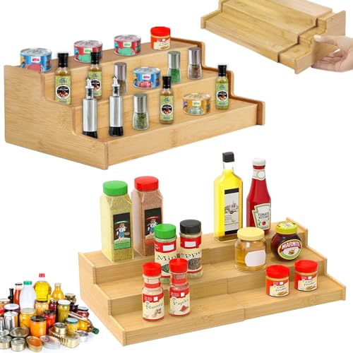 Recopilación de Soportes para botes de especias . 45 Organizador expandible para botes de especias Estante retráctil de cocina de 3 niveles Estante de almacenamiento multifuncional, 24-40cm