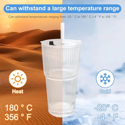 Set 4 vasos de vidrio con tapa y popote 20 oz miniatura 5