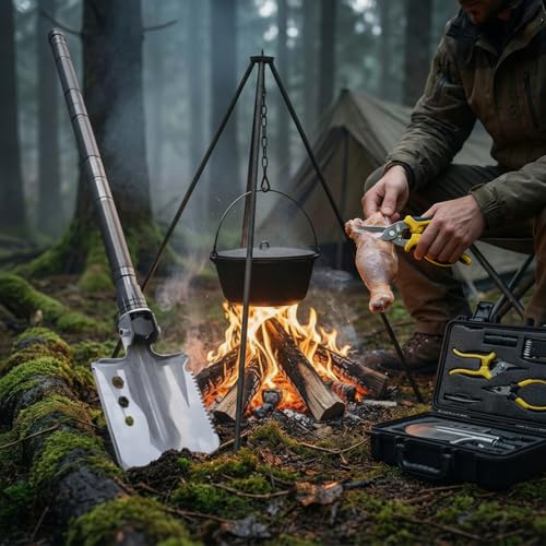 Camping Shovel,Multifunctional Folding Survival Shovel Tool Set - image 5