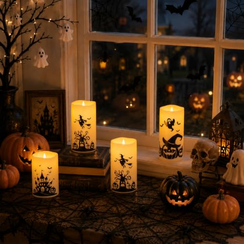 MUMCHASI Halloween Decor, Halloween Flameless Pillar Candles with Remote | Battery Operated Halloween Candles, Flikcering LED Spooky Decor, Haunted House Ghost Decoration for Party Table Fireplace - image 3