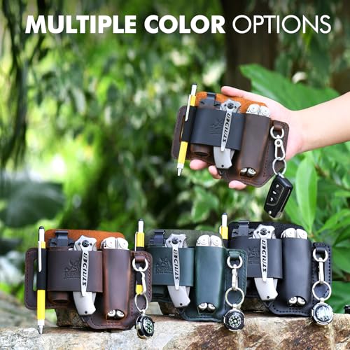 FLYHOMES Genuine Leather Multitool Sheath | Handmade Stitched Belt Organizer for Leatherman Surge | Holds Bit Kit & Extender | Flashlight Holster, Pen & EDC Tools Pouch | Dark Green by FI FLYHOMES - Image 7