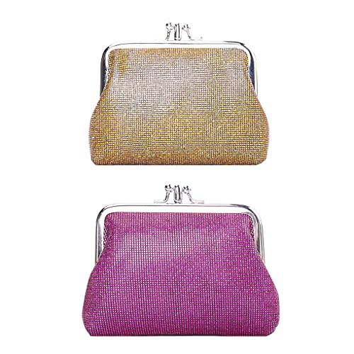 Oyachic 2 Packs PU Porte-Monnaie Double Fermoir Clic-Clac Kiss Lock Coin Purse Rétro Porte-Carte de crédit Sac à Main d'embrayage et Compartiment (Gold+Red) Cover