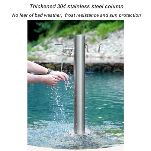 Columna de Agua de jardín Independiente de Acero Inoxidable con Soporte para Manguera, Poste de Grifo Exterior anticongelante, hidrante de Fuente de Metal Duradero para riego y lav