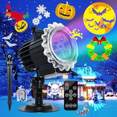 Segotendy Halloween Projector Lights Outdoor, 8 Images Mode Lights Projector with 96 Cartoons, Waterproof Holiday Ghost Projector with Remote Control,Timer for Halloween Christmas Decorations