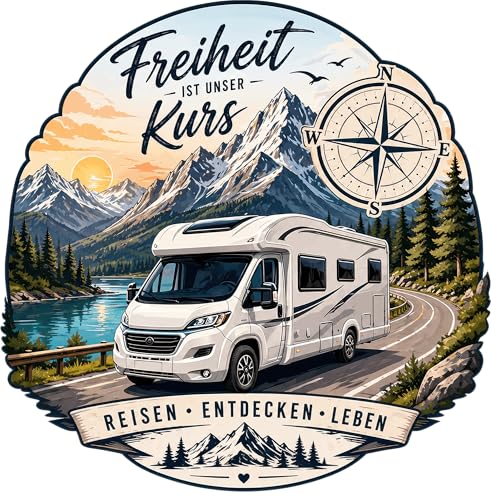 Wohnmobil Aufkleber Vinyl Wasserdicht Camper Autoaufkleber mit Kompass & Spruch 12x12 cm 25x25 cm 40x40 cm (40cm Wohnmobil)