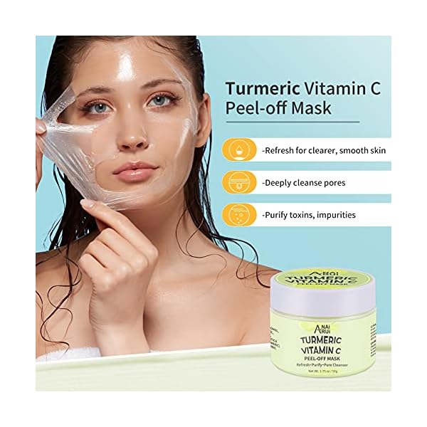 ANAI RUI Turmeric Vitamin C Facial Mask 3-in-1 Travel Mini Kit - Clay Mask, Peel Off Mask, Wash-Off Cream Mask, for Acne & Dark Spots, Oily Skin, Facial Spa Treatment 1.75 oz × 3 ea