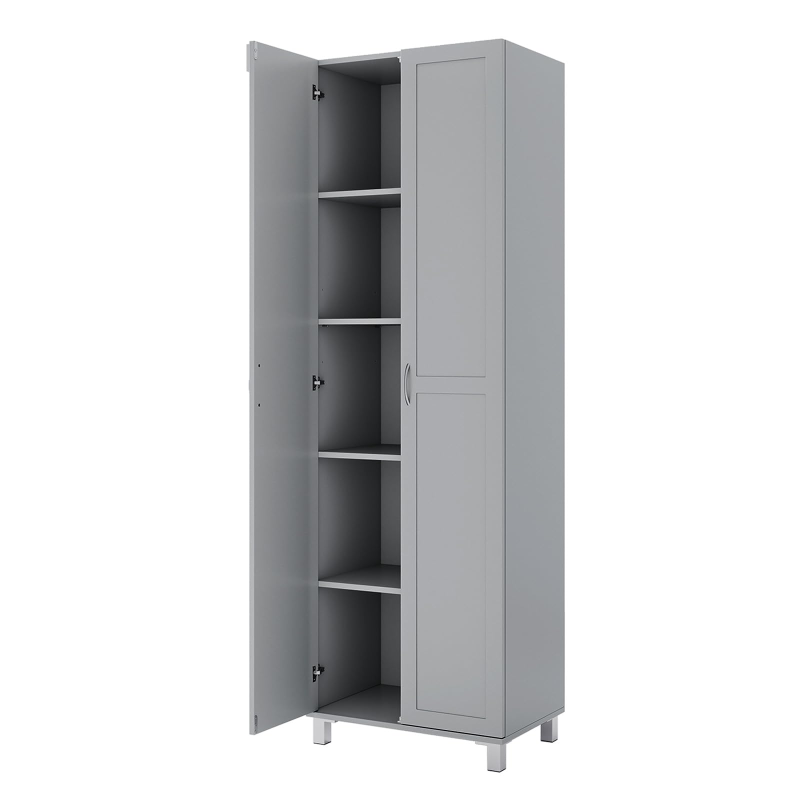 COSTWAY Armoire de Rangement 187 cm, Armoire Chambre 2 Portes, Étagère Réglable, Pieds en Métal, Dispositif Anti-Basculement, Meuble Rangement pour Cuisine, Dressing, Vêtement, 60x39x187cm (Gris)