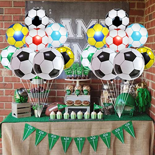 Image of 8Pcs Soccer Foil Balloons Set, 22 inch 4D Soccer Mylar Foil Balloons and 18 inch Multicolor Football Foil Balloons for Boys Kids Soccer Ball Game Fans Birthday Party Decoration Supplies
