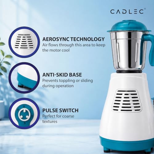 Image of Cadlec BlendCraft 4 Jar 750 Watt Mixer Grinder | High-Power Juicer, Blender & Mixer | Durable ABS Body | Multi-Function for Juicing & Blending | 2-Year Warranty, Blue & White