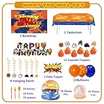 Cartoon Theme Birthday Party Supplies Decorations, Including Banner, Backdrop, Hanging Swirls, Tablecloth, Balloons, Cake Toppers, Plates, Forks, Knives, Spoons for Birthday Party - Image 2