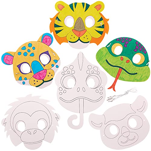 Baker Ross FX556 Masques animaux de la forêt tropicale - Lot de 10, masques de loisirs créatifs pour enfants