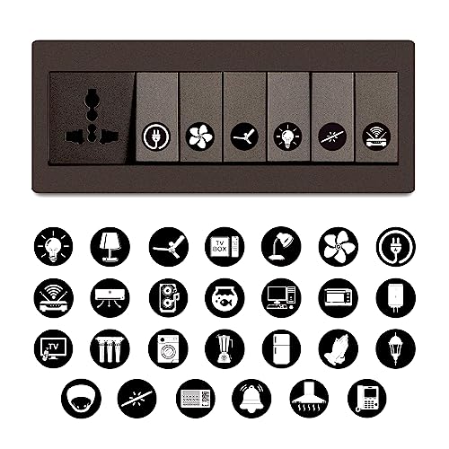 Clickedin Switch Board Stickers Black and White | Switch Id Sticker Vinyl Labels 3-A4 Sheets for Electric Board Appliances Including 27 Designs in Total 495 Stickers for Switches, Self Adhesive