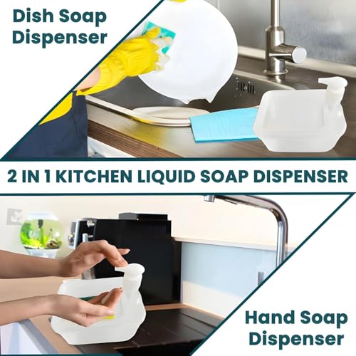 Image of Zuku Liquid Soap Dispenser for Kitchen Dishwash Liquid Soap Dispenser for Kitchen Sink Dish Washer Box Dispenser Liquid with Free Sponge(Transparent)