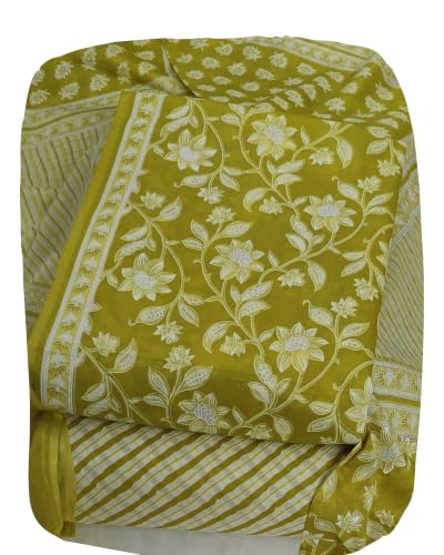 Image of DRAVINAM Trends Women's Premium Cambric Cotton Jaipuri Printed Unstitched Salwar Suit Dress Material with Mulmul Cotton Dupatta