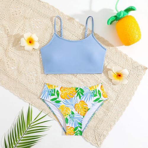 Teen Girls Bikini Set 2 Piece High Waist Swimsuits for Youth, Spaghetti Strap Bathing Suit Tropical Sport Beach Swimwear2