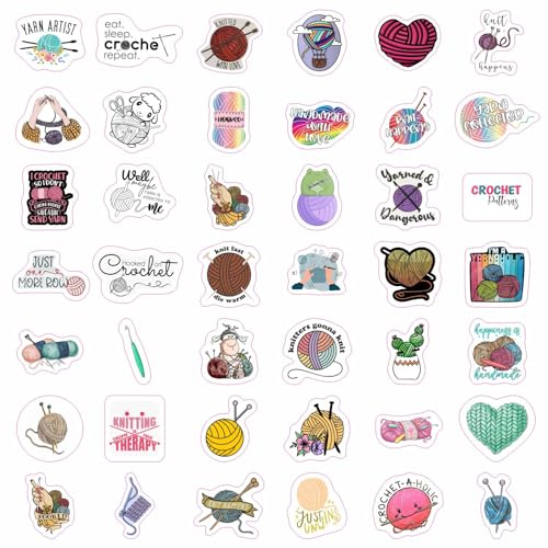 Image of Crochet Stickers and Knitting Stickers for Water Bottle and Laptop - Waterproof Vinyl Yarn Decals Laptop Decals, Gifts for Women & Men