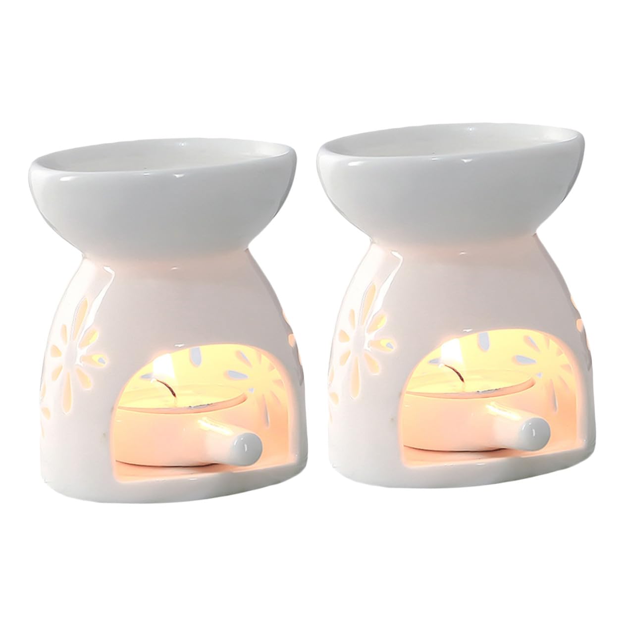 Uonlytech Brûleur en Céramique Blanc 2pcs pour Aromathérapie, Lampe à Parfum Délicate et Élégante, Porte-Parfum pour Décorations Maison et Sauna