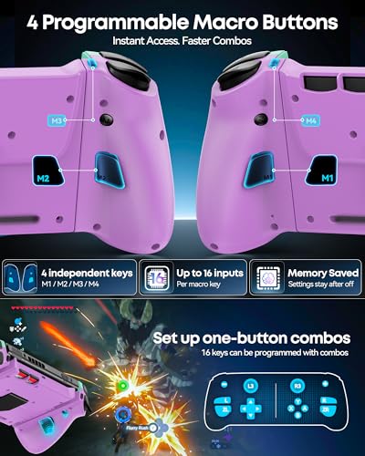 Image of Switch 1 / 2 Controller for Original / OLED / Switch 2 Console,Stretchable Switch Handheld Joypad Ergonomic Grip for Nintendo Pro Controller with RGB Lighting, TMR Joystick, Turbo, 4 Macro,Green & Purple