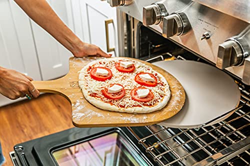 Cuzi Gourmet Xl 4-Piece Pizza Stone Set - 15" Thermal Shock Resistant Cordierite Pizza Baking Stone, 22" Natural Bamboo Pizza Peel & Pizza Cutter Rocker - Large Pizza Stone For Grill And Oven #TOP2