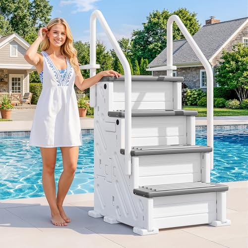 Pool Ladder Above Ground Heavy Duty Pool Steps 4-Step Pool Stairs with Dual Handrails and Non-Slip Surface 400 lbs Load Capacity for 46-58 Inch (White/Gray Single Side)