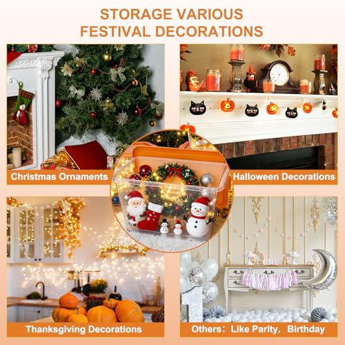 Image of SIMPLYKLEEN Storage Totes with Lids - Made in USA 14.5-Gallon (58-Quart) 4-Pack Orange Storage Bins with Lids Plastic Storage Containers Large Storage Boxes for Organizer Orange /Clear