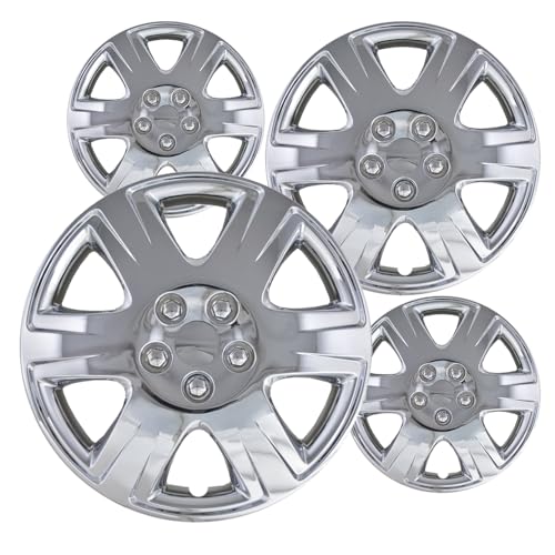 OxGord Hubcaps Wheel Covers - (Set of 4) Hub Caps Wheels Rim Cover - Car Accessories Silver Hubcap Standard Steel Rims - Snap On Auto Tire Replacement Exterior Cap (Chrome, 15 Inch)
