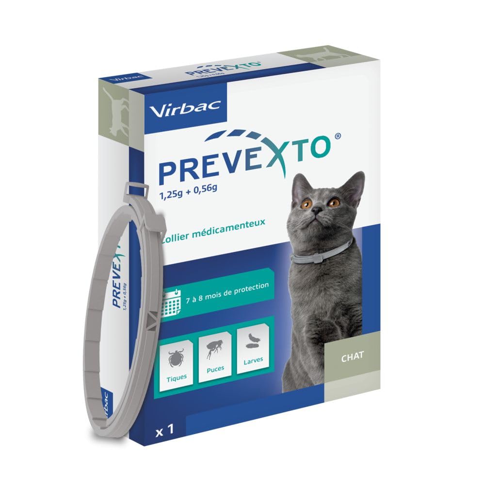 Virbac Prevexto Collier Anti Puces et Tiques pour Chat (38 cm) – Antiparasitaire Protection Longue Durée* Puces et Tiques.