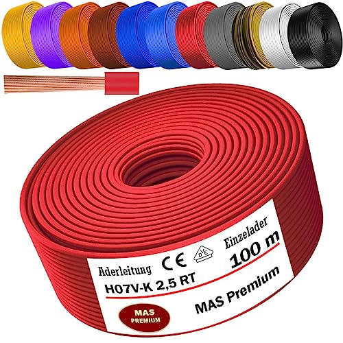 Cable eléctrico H07 V-K 1 x 2,5 mm² de 100 metros en color rojo para instalaciones