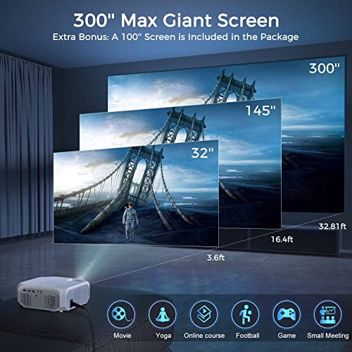 Fudoni Projector With 5G Wifi And Bluetooth, 12000L Outdoor Movie Projector Native 1080P 4K Supported, Portable Projector With Screen, Home Theater Projector For Ios/Android/Tv Stick/Laptop/Hdmi/Usb #TOP3