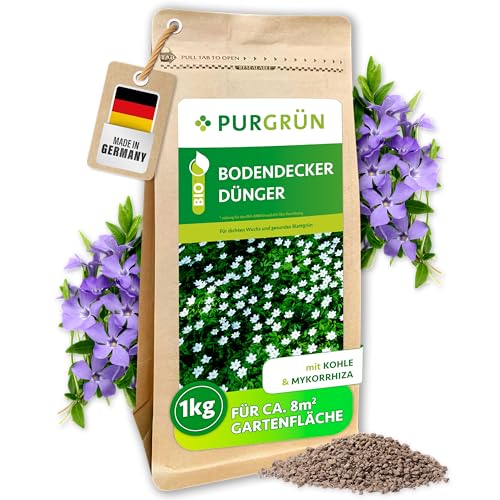 Purgrün® Bodendecker-Dünger 1 kg – Leuchtend grünes Blattwerk durch Magnesium – Verbesserte Pflanzengesundheit dank Mykorrhiza & Kohle – – NPK 6+4+5 – Verbessert die Bodenqualität